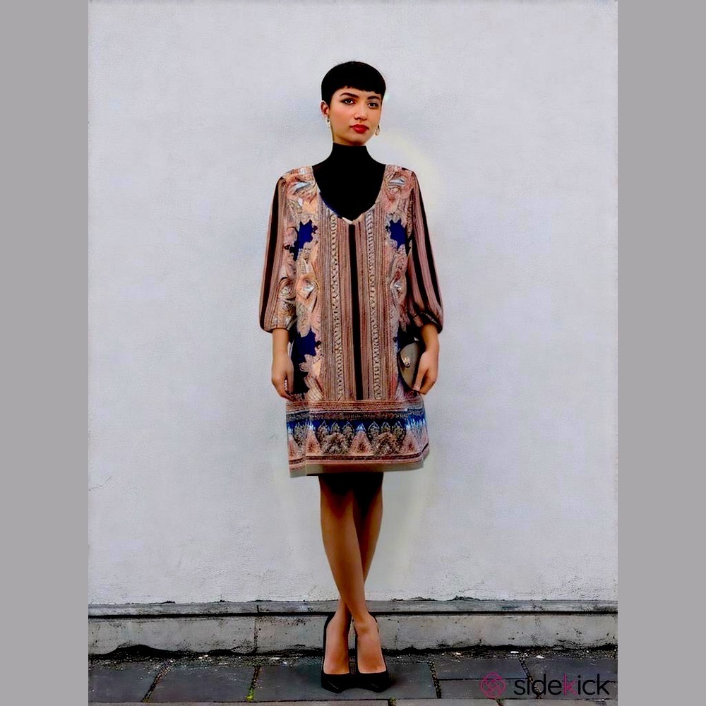 MultiColored Geometric Print Shift Dress Paisley Motifs Vibrant Modern Bohemian